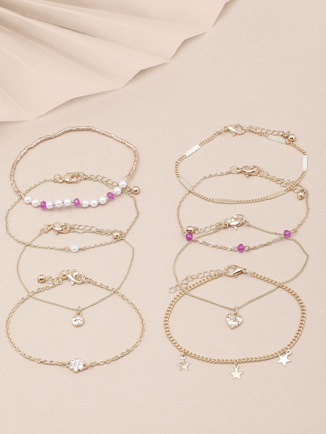

KPOP Pack Of 8 Gold-Plated Artificial Beads Beaded Link Bracelets