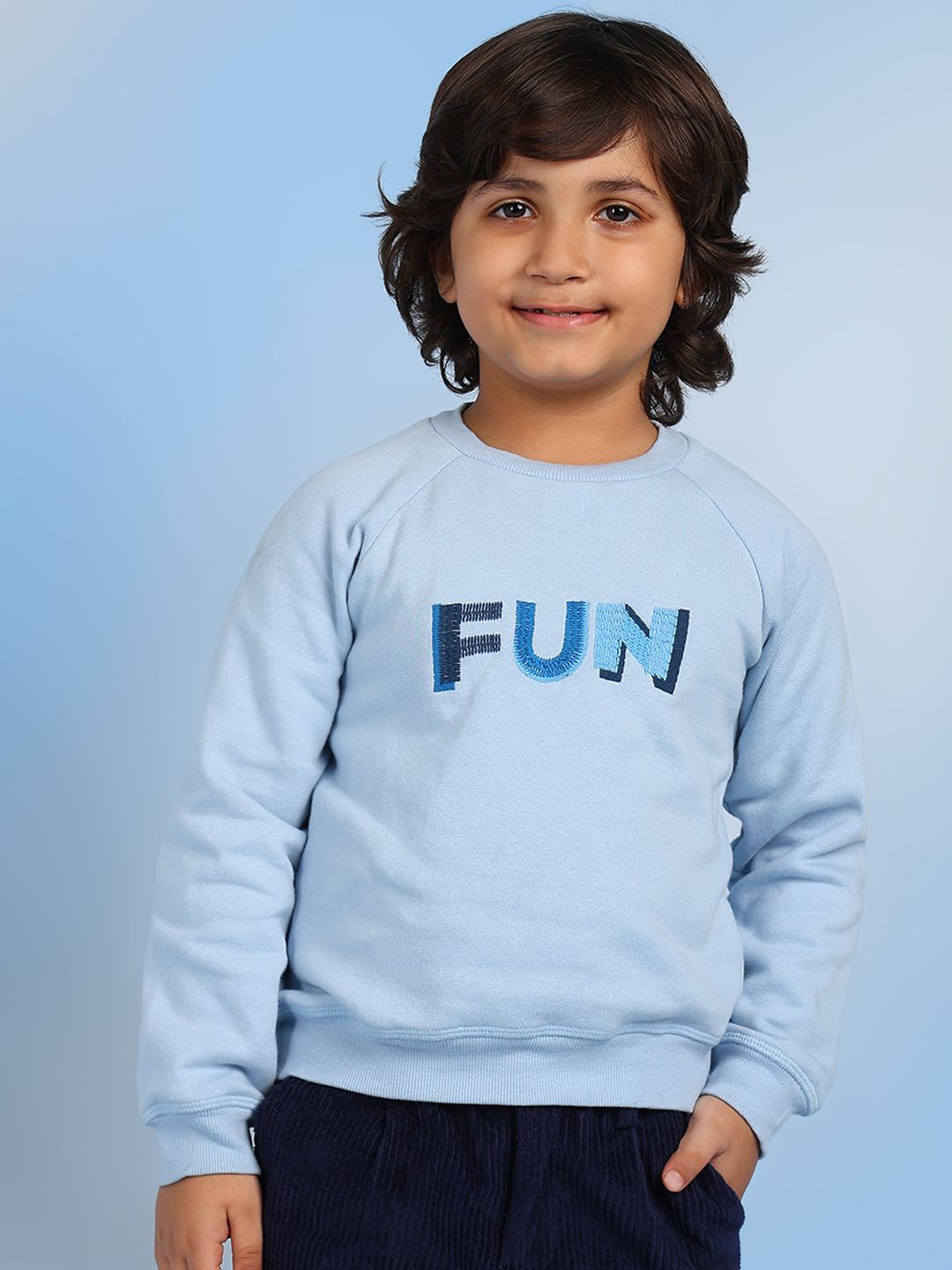 

The Tribe Kids Boys Typography Embroidered Pullover Cotton Sweatshirt, Blue