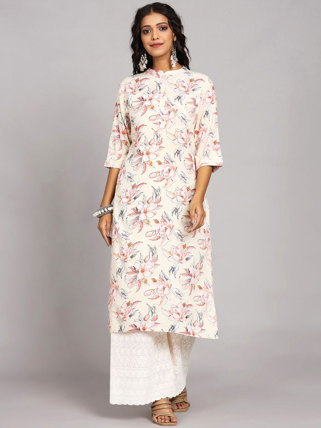 

Chandbaali Floral Printed Straight Kurta, White