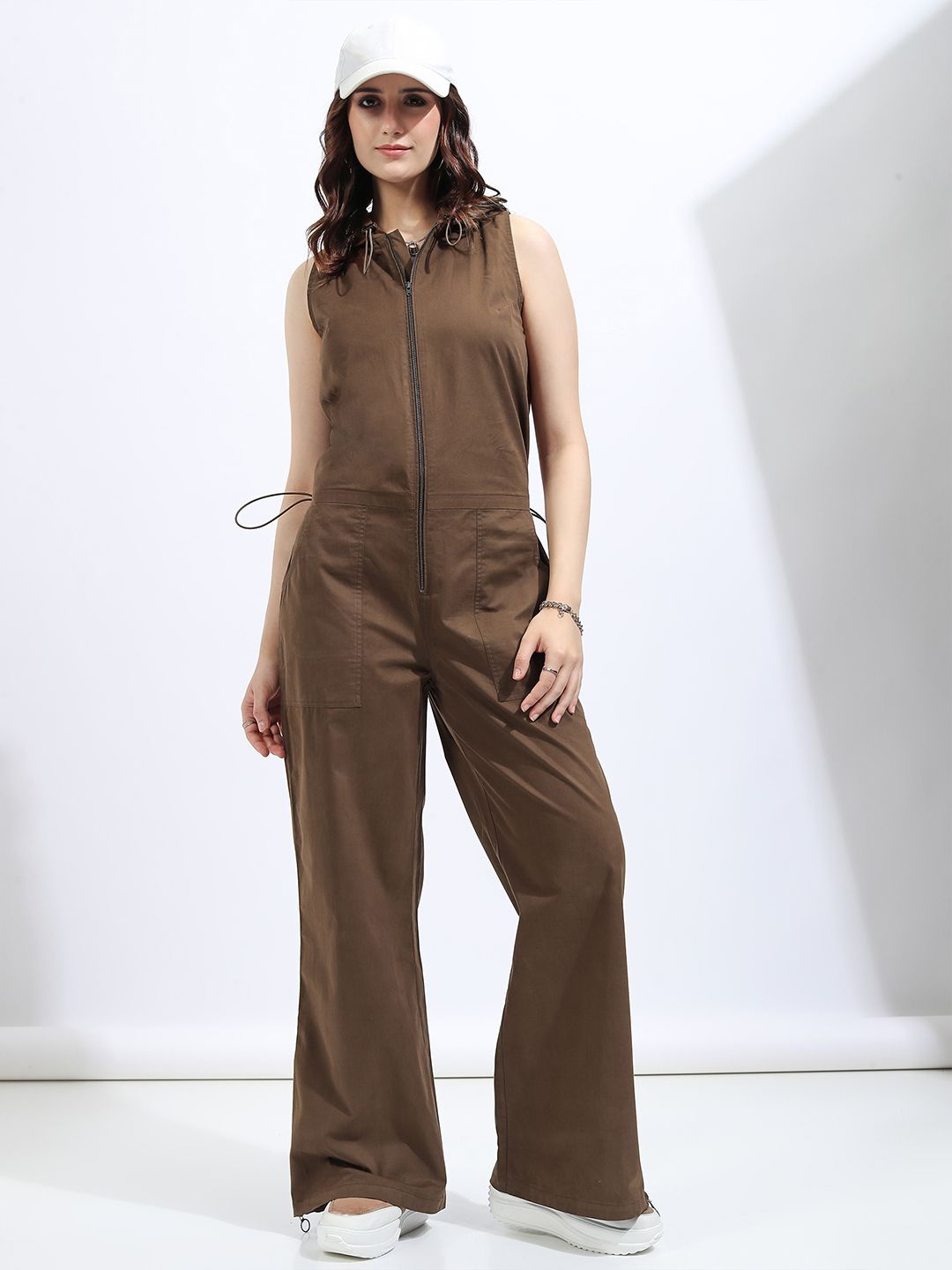 

Tokyo Talkies Women Shirt Collar Basic Jumpsuit, Brown
