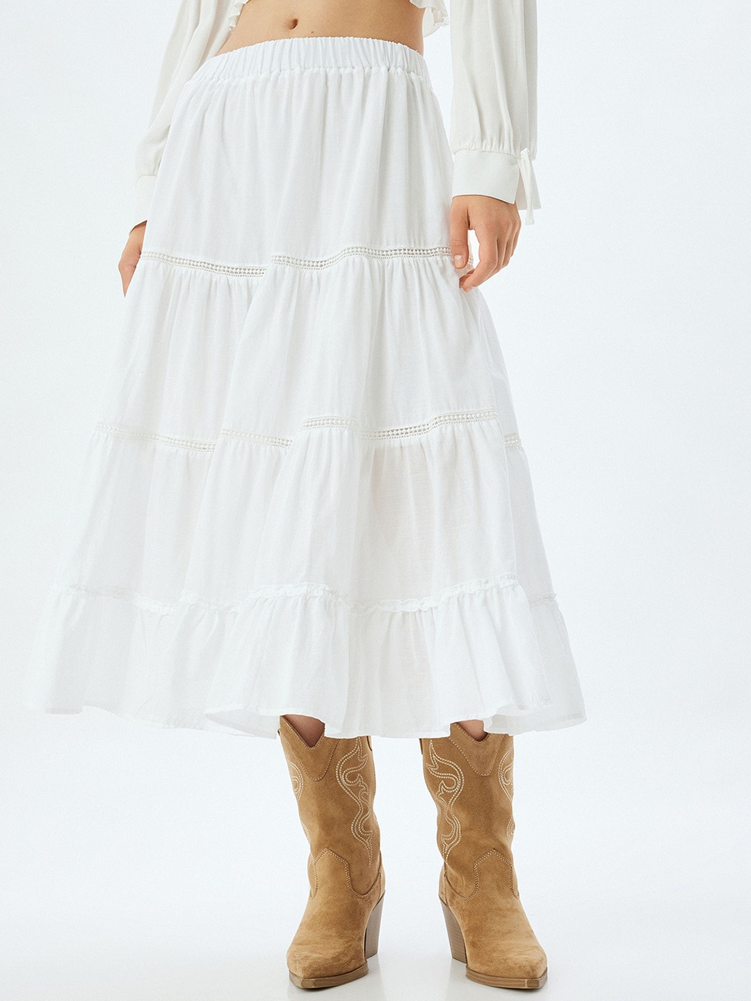 

Koton Women Pure Cotton Tiered A-Line Skirt, White