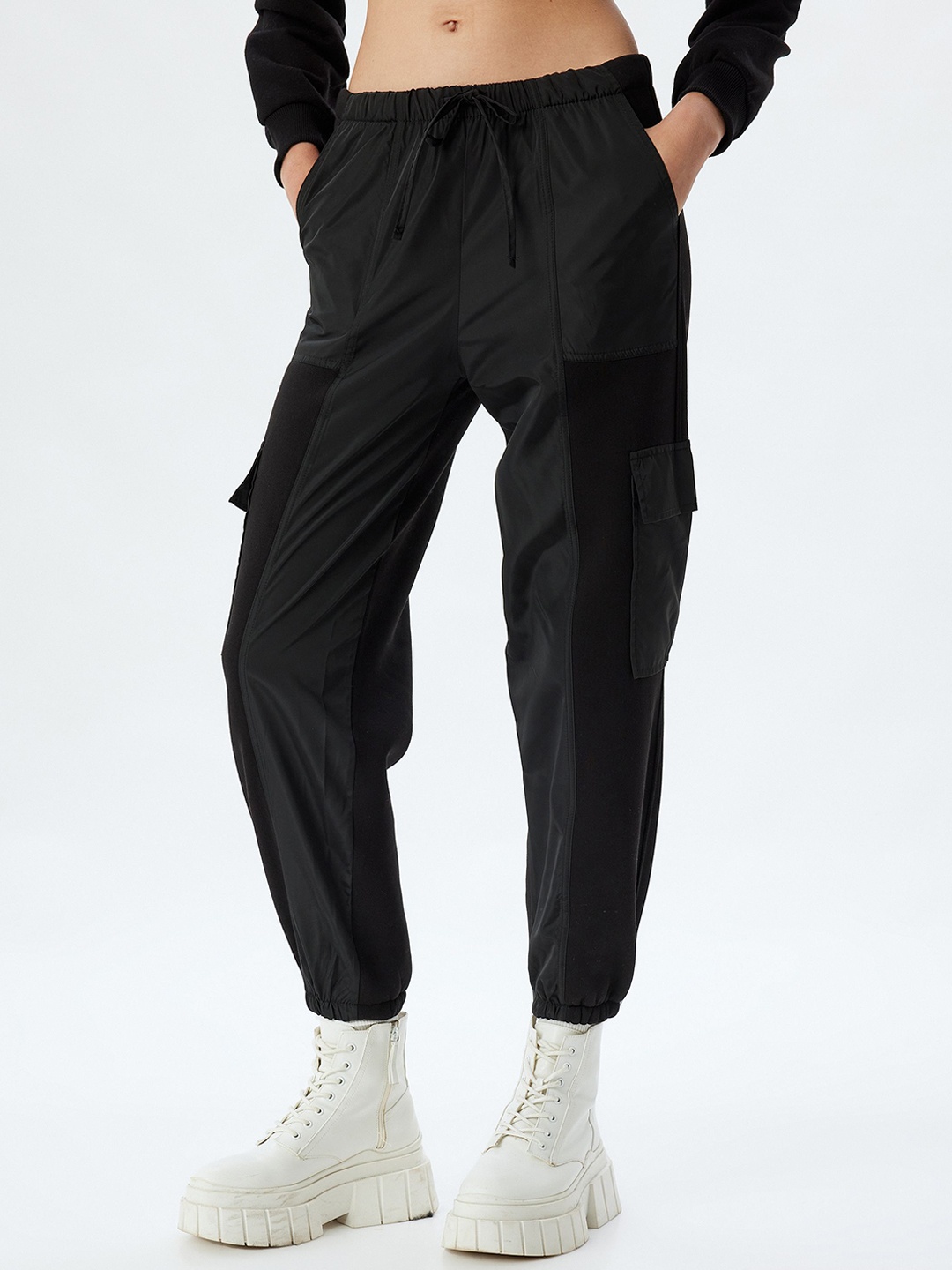

Koton Women Mid-Rise Joggers Cotton Track Pants, Black