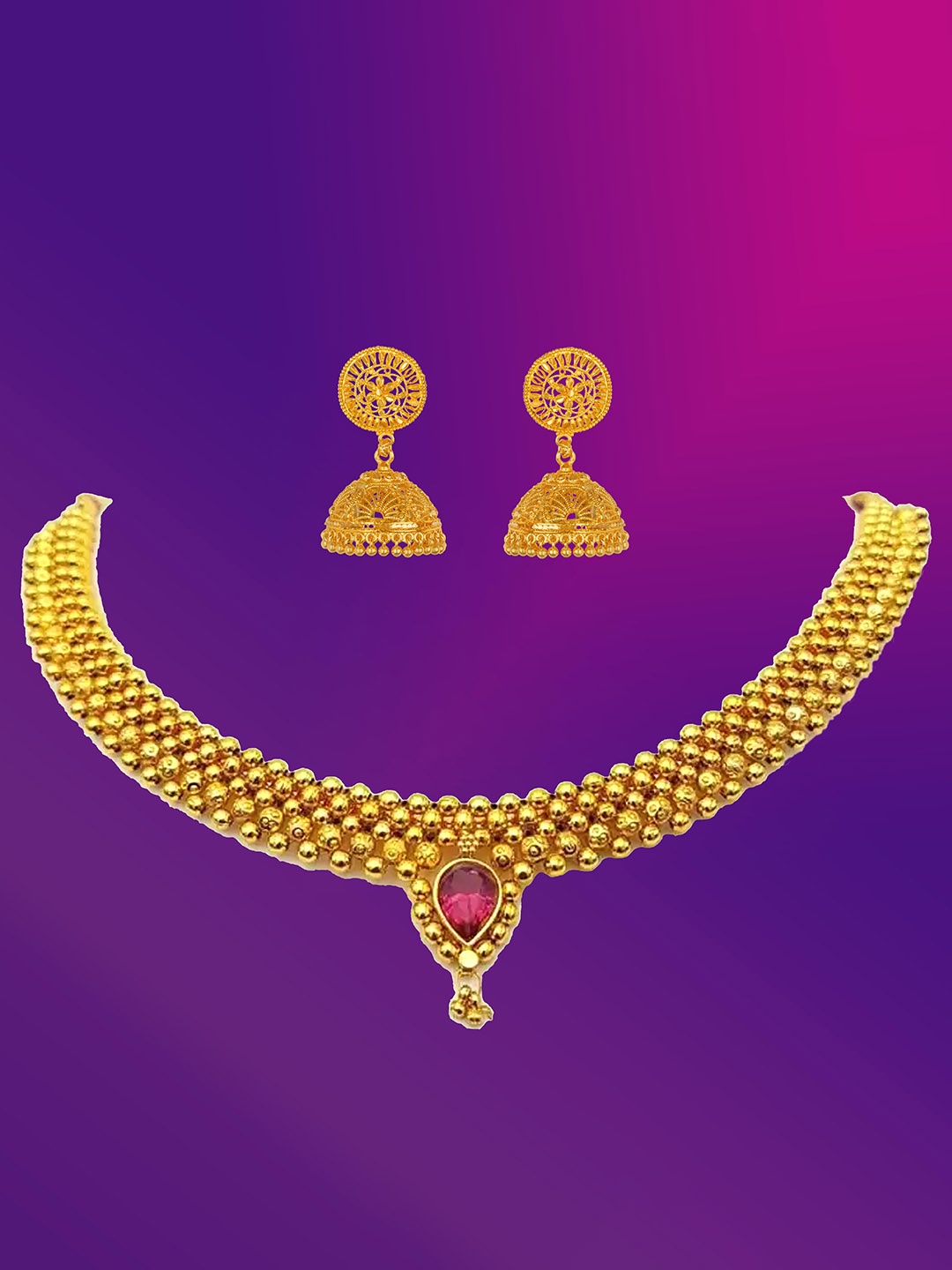 

Lila Gold-Plated Stone-Studded Jewellery Set