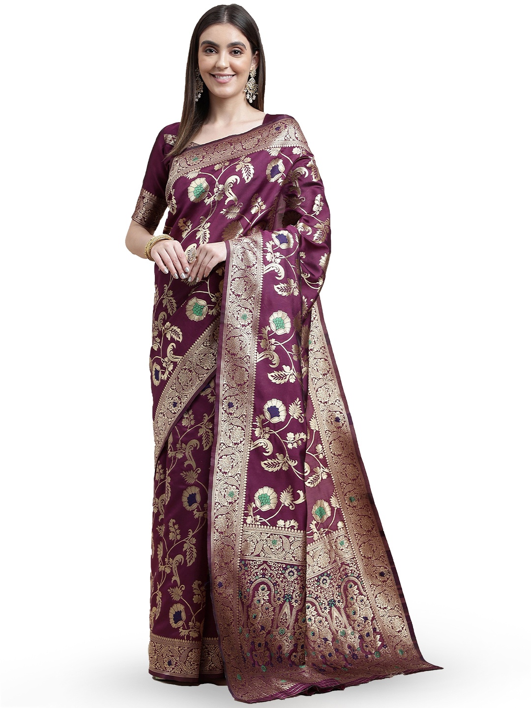 

Maroosh Woven Design Zari Saree, Purple