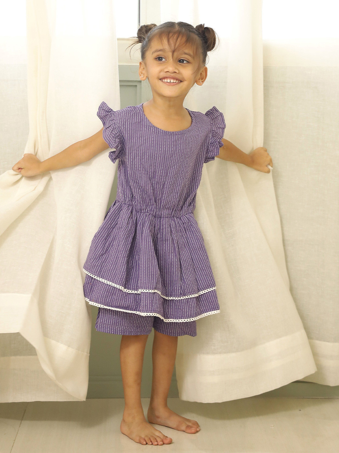 

Hoshi by A&T Girls Basic Jumpsuit with Layered, Lavender