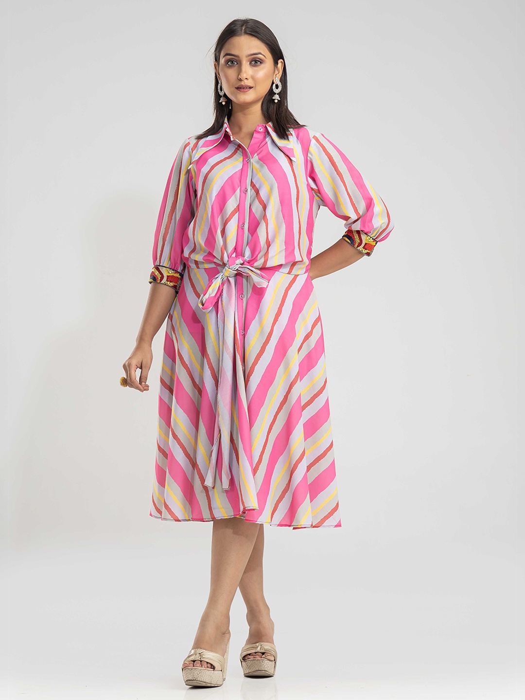 

SACRED SUTA Striped Shirt Dress, Pink