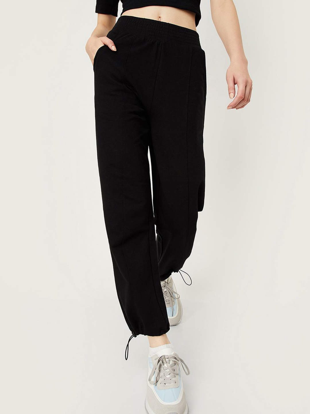 

max Women Mid Rise Cotton Track Pants, Black
