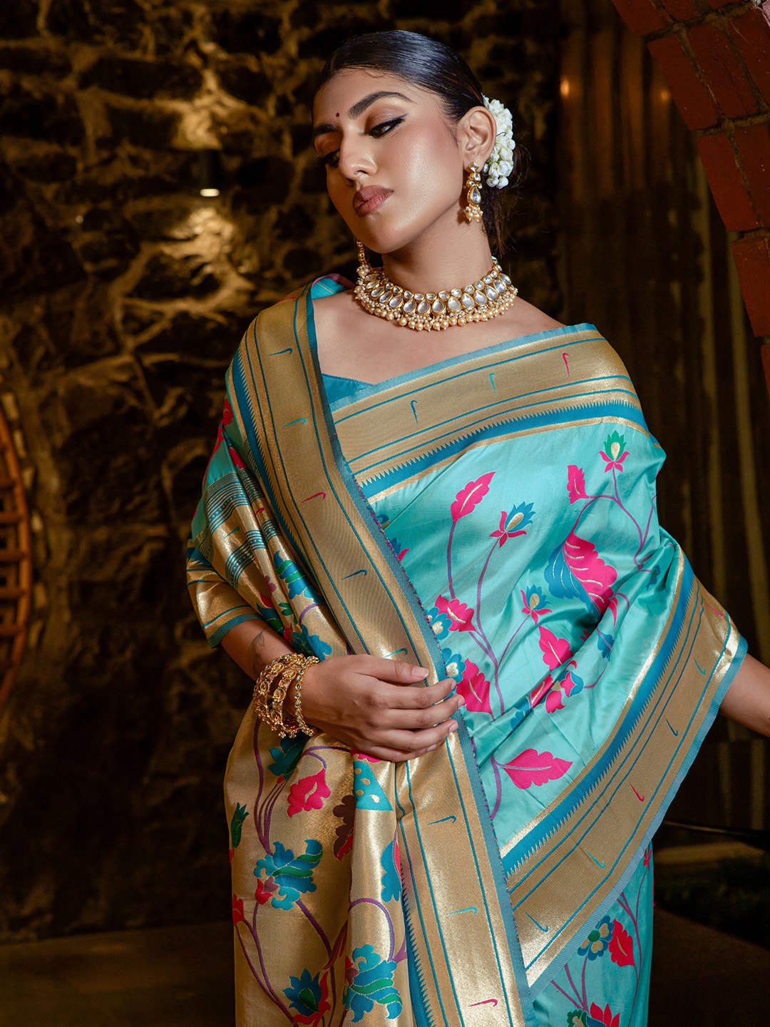 

Kandora Ethnic Motifs Zari Pure Silk Banarasi Saree, Blue