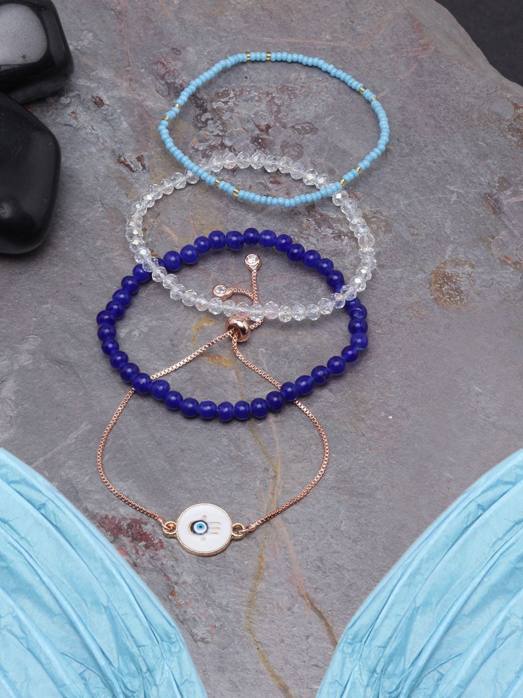 

KPOP Set Of 4 Rose Gold-Plated Beaded Wraparound Bracelets