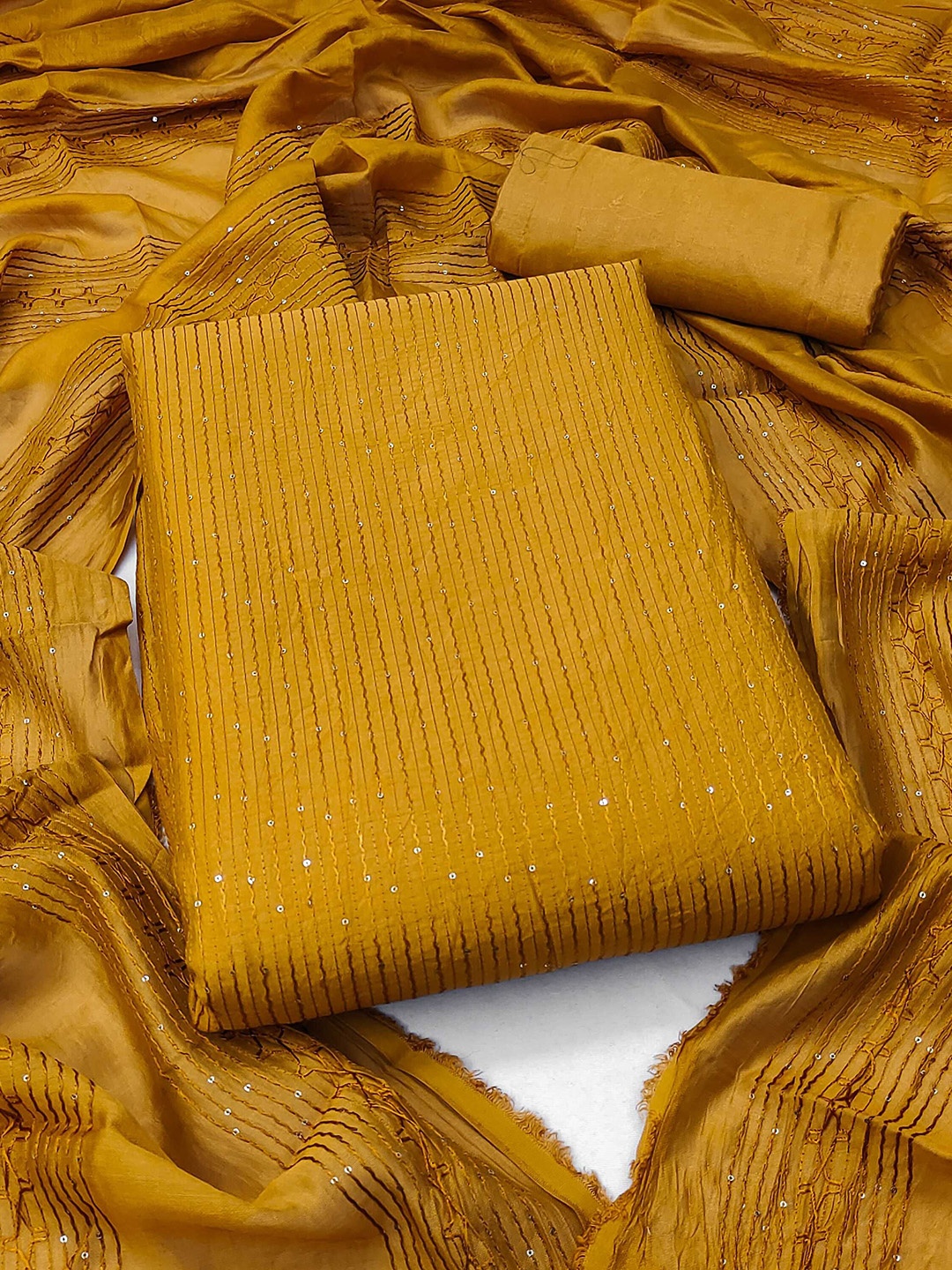 

Panzora Embroidered Unstitched Dress Material, Mustard
