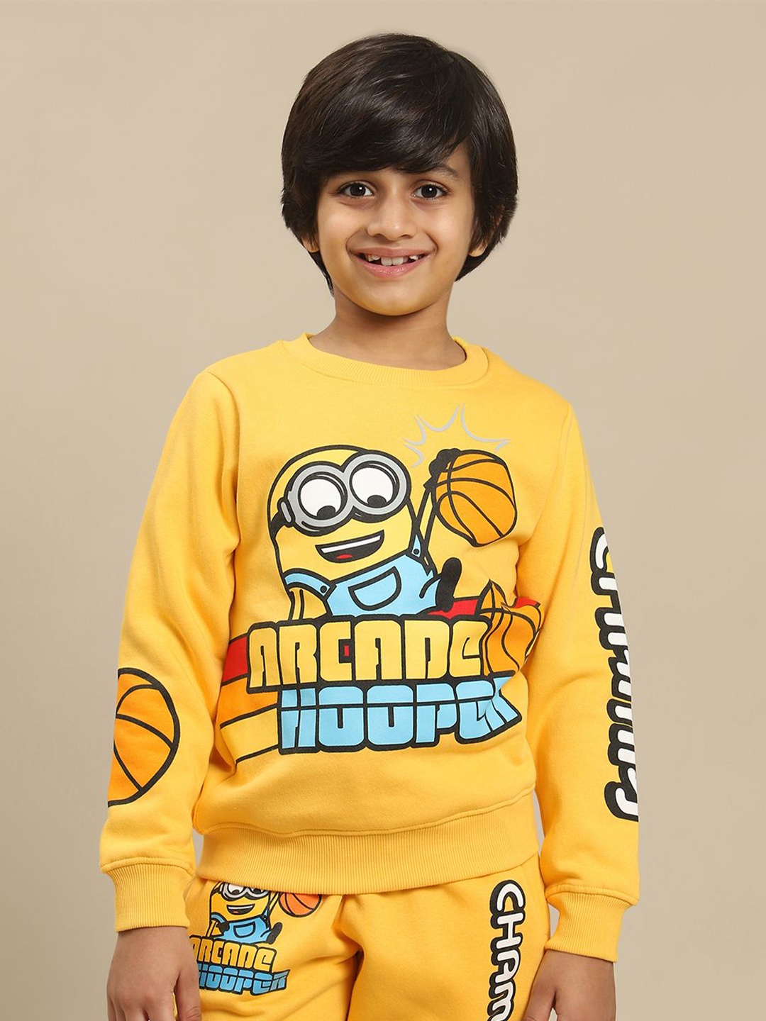 

Kids Ville Boys Graphic Printed Round Neck Cotton Pullover Ribbed Sweatshirt, Yellow