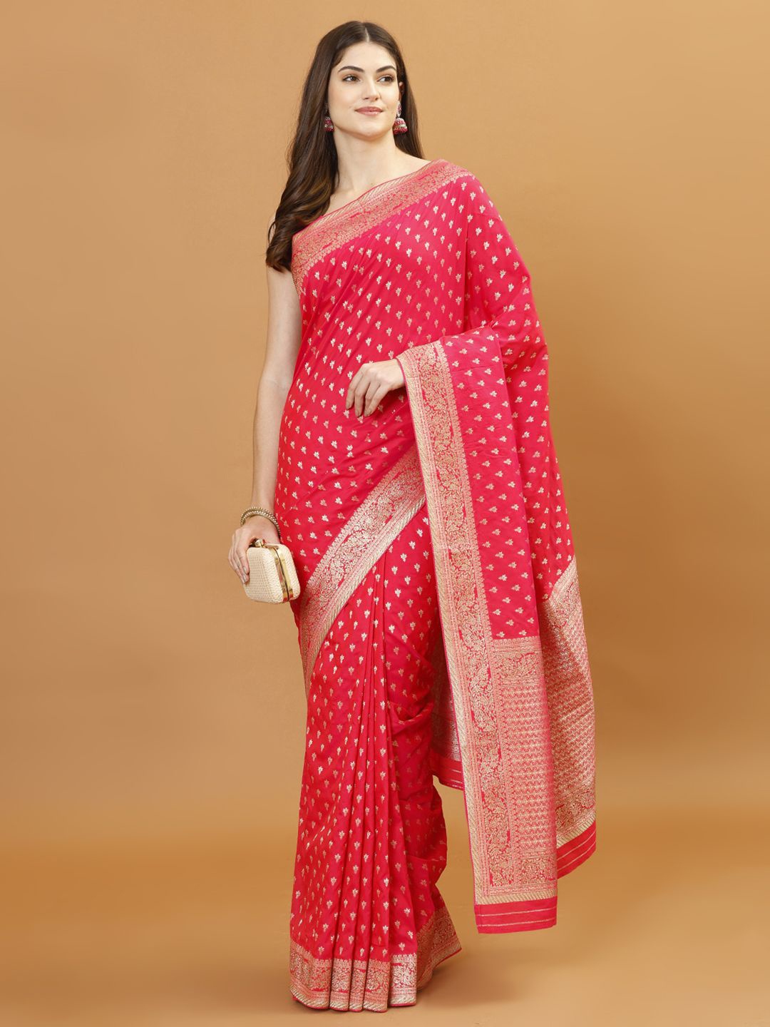 

Meena Bazaar Woven Design Zari Banarasi Saree, Pink