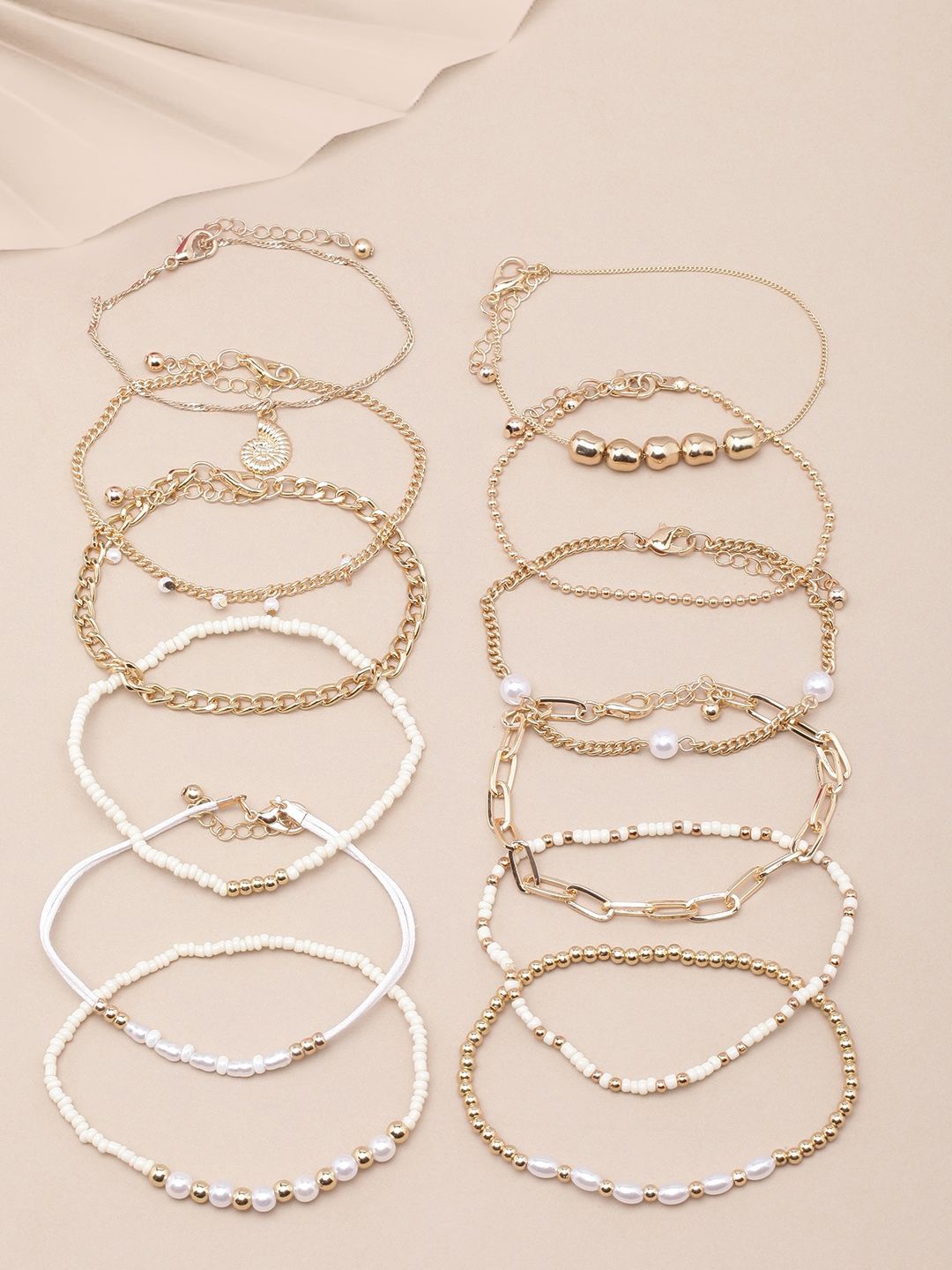 

KPOP Set Of 12 Gold-Plated Beaded Charm Bracelet