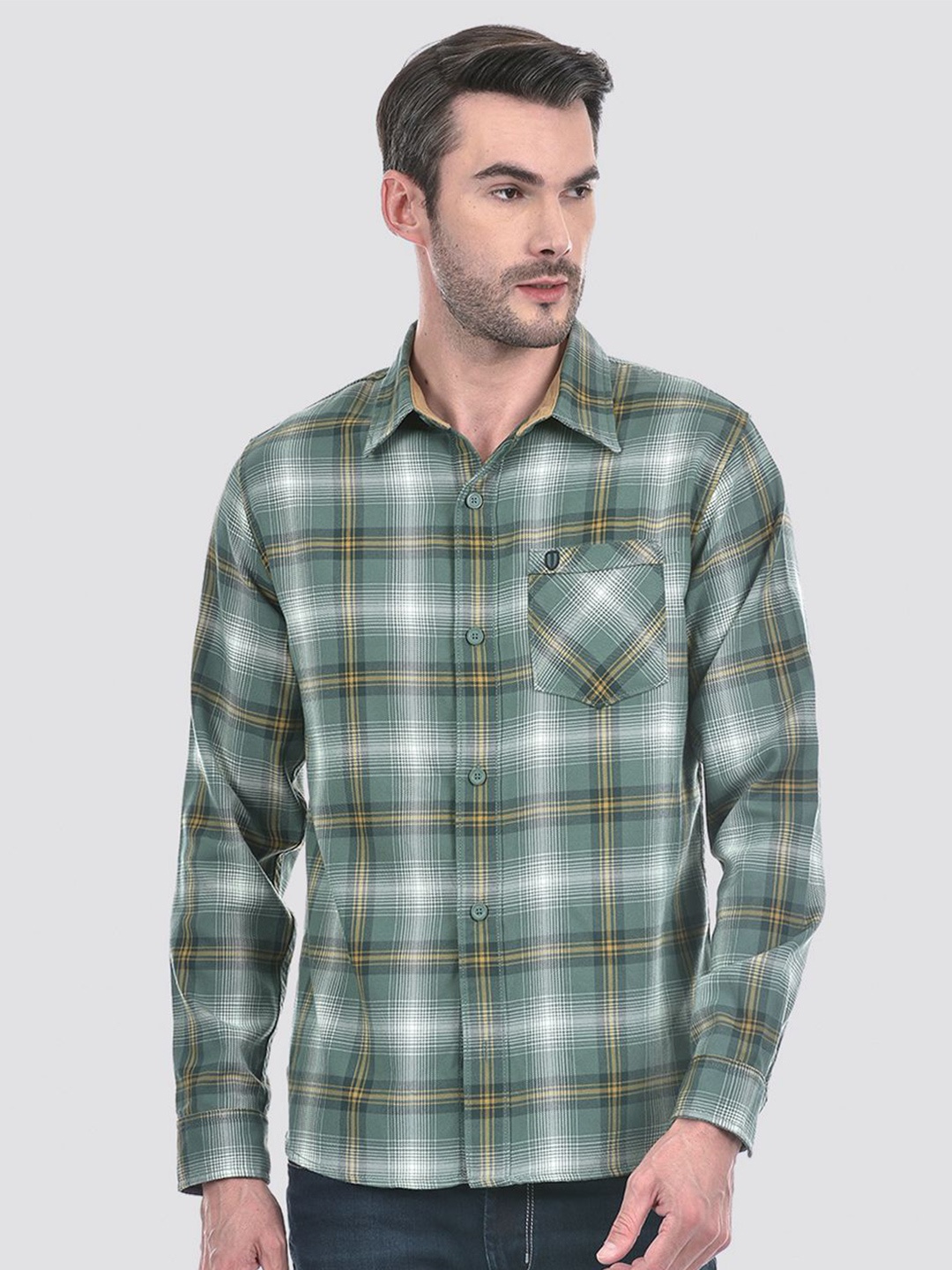 

Numero Uno Men Spread Collar Checked Cotton Casual Shirt, Green