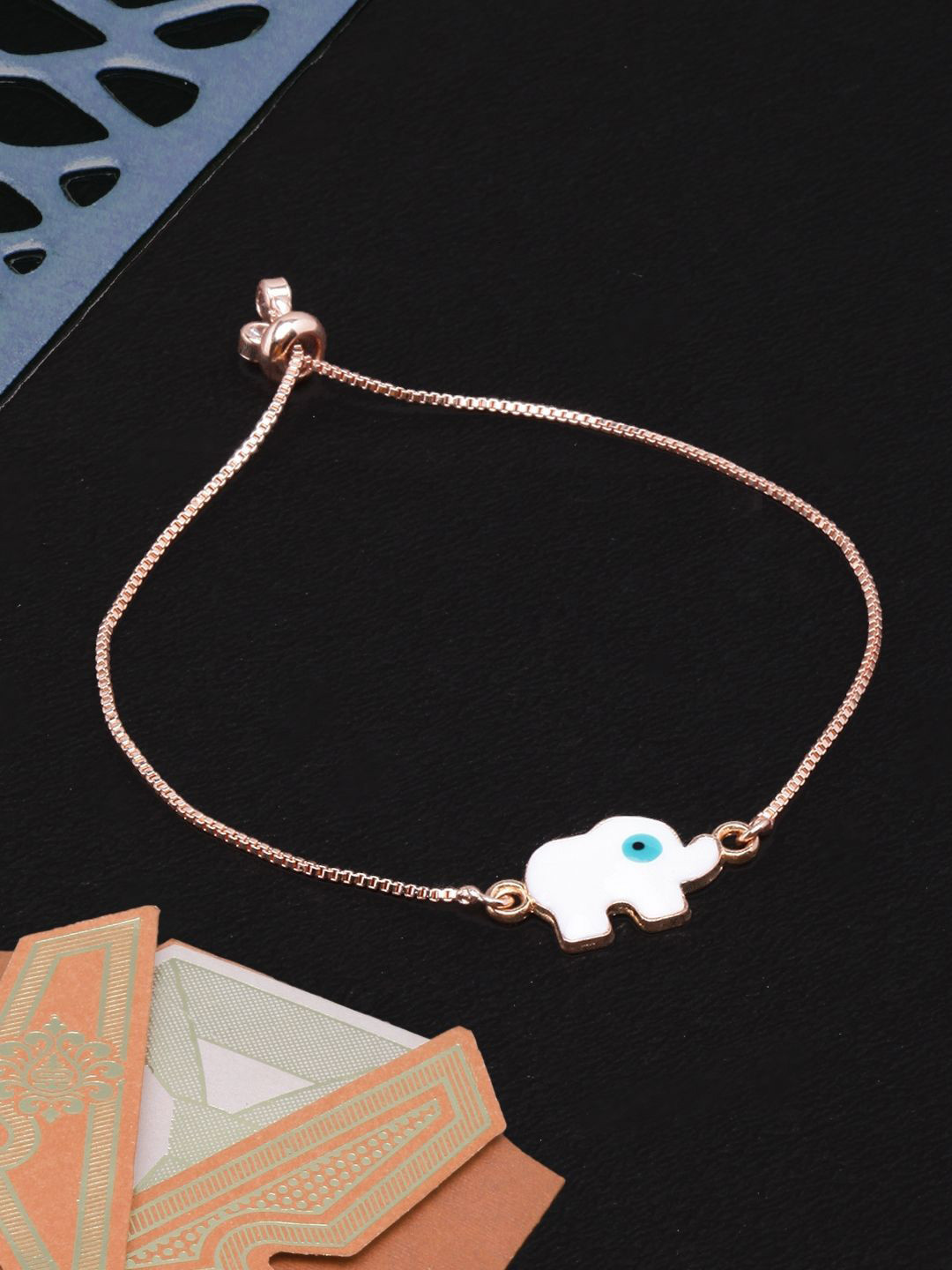 

KPOP Rose Gold-Plated Artificial Stones Studded Charm Bracelet