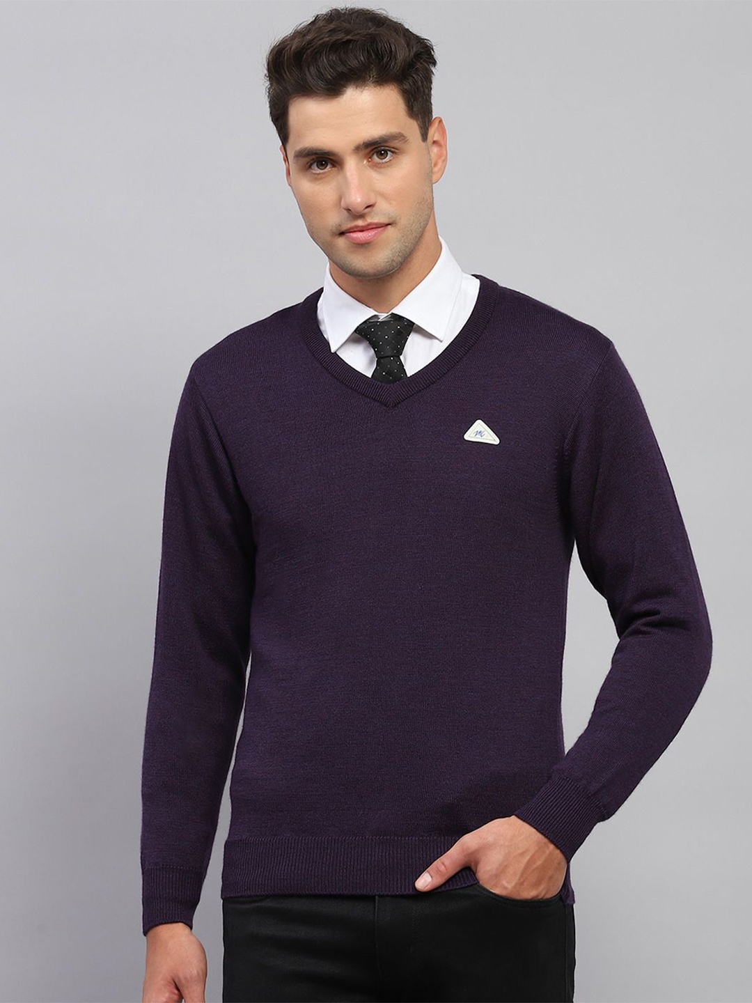 

Monte Carlo Men Long Sleeves Woollen Pullover, Purple