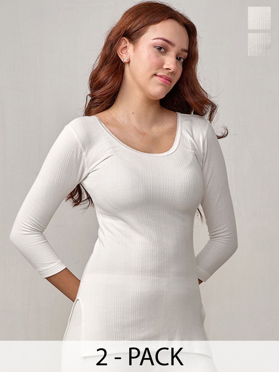 

INFERNO Pack of 2 Women 3/4th Sleeves Long Thermal top, White