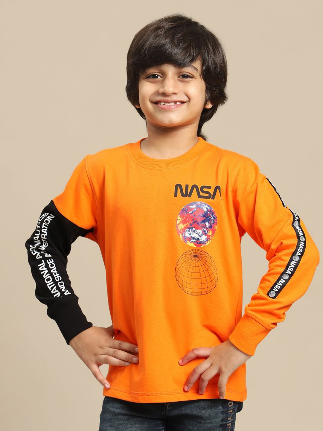 

Kids Ville Boys Graphic Printed Round Neck Cotton Pullover Sweatshirt, Orange