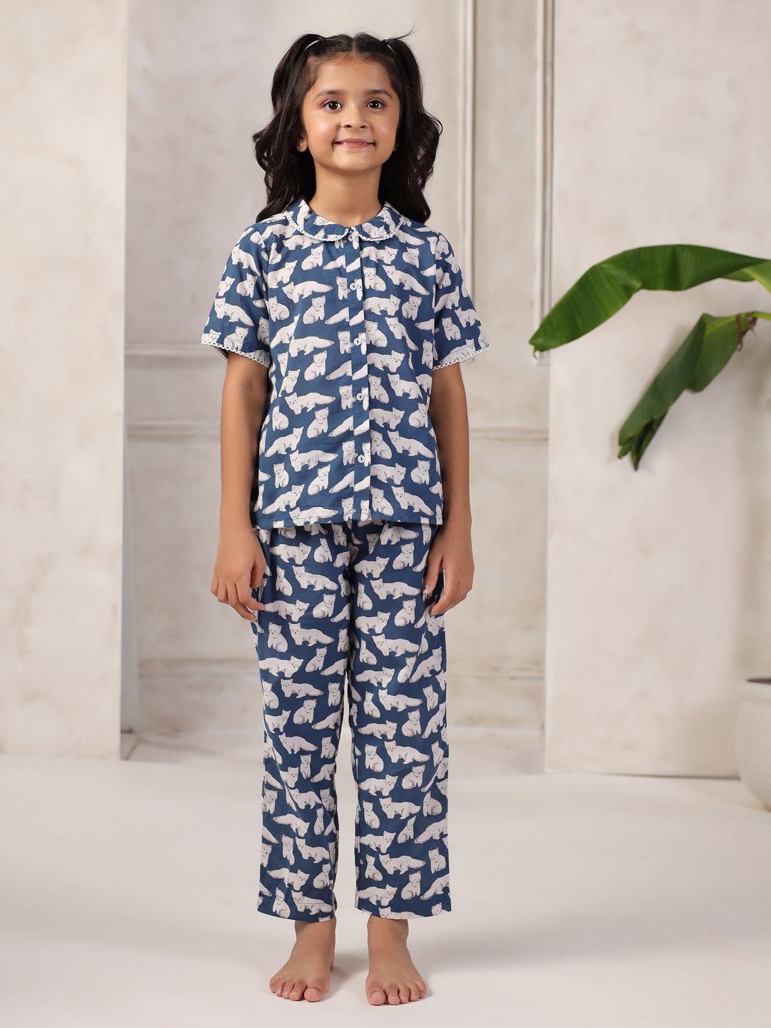 

SANSKRUTIHOMES Girls Conversational Printed Pure Cotton Night suit, Blue