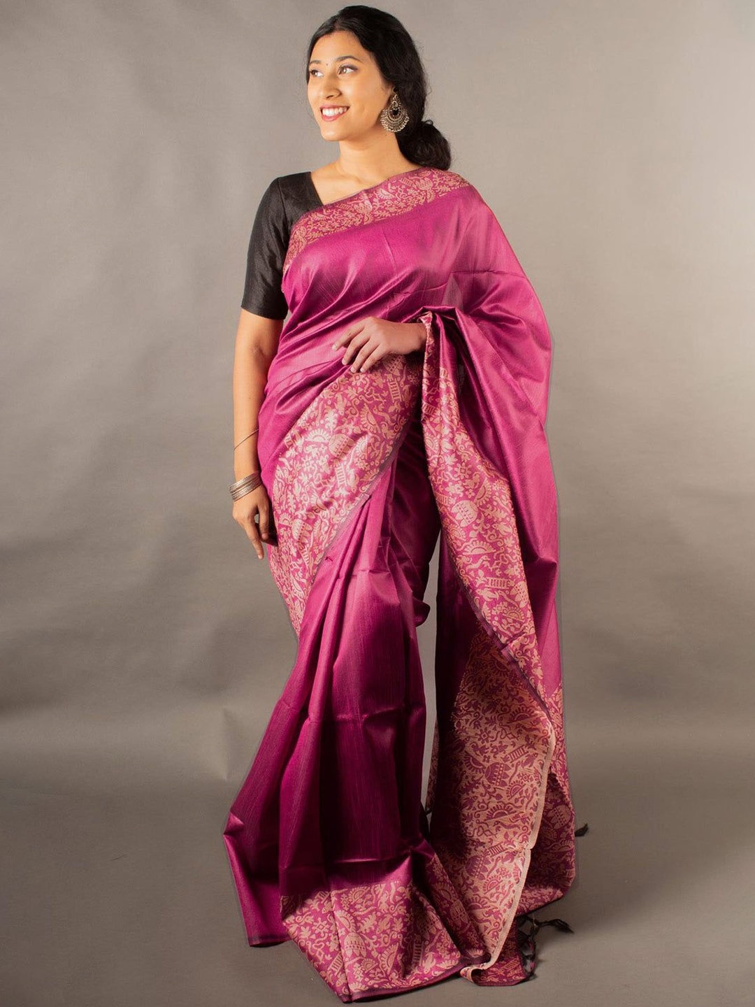 

Kandora Zari Pure Silk Saree, Pink