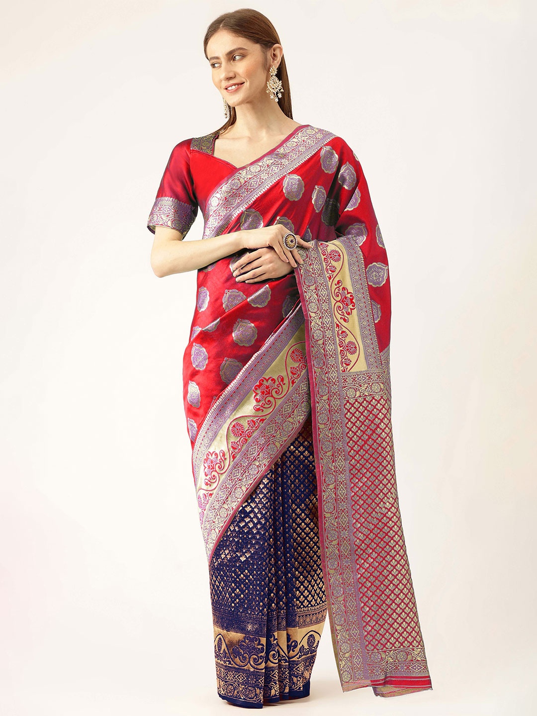 

Maroosh Woven Design Zari Silk Blend Saree, Red