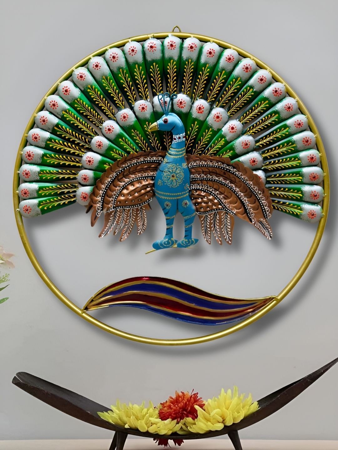 

PRANJALS HOUSE Blue & Green Printed Peacock Wall Hanging