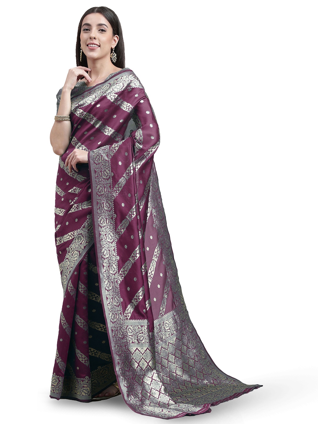 

Maroosh Woven Design Zari Silk Blend Banarasi Saree, Purple