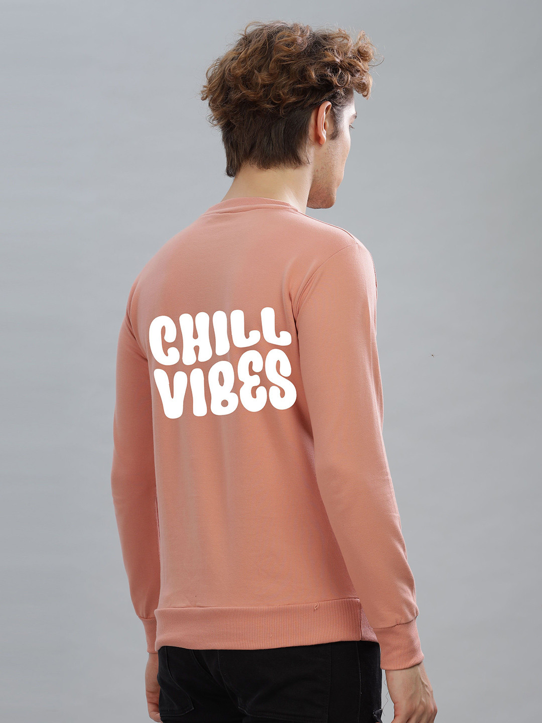 

FALTU.CO Men Typography Printed Round Neck Cotton Pullover Sweatshirt, Peach