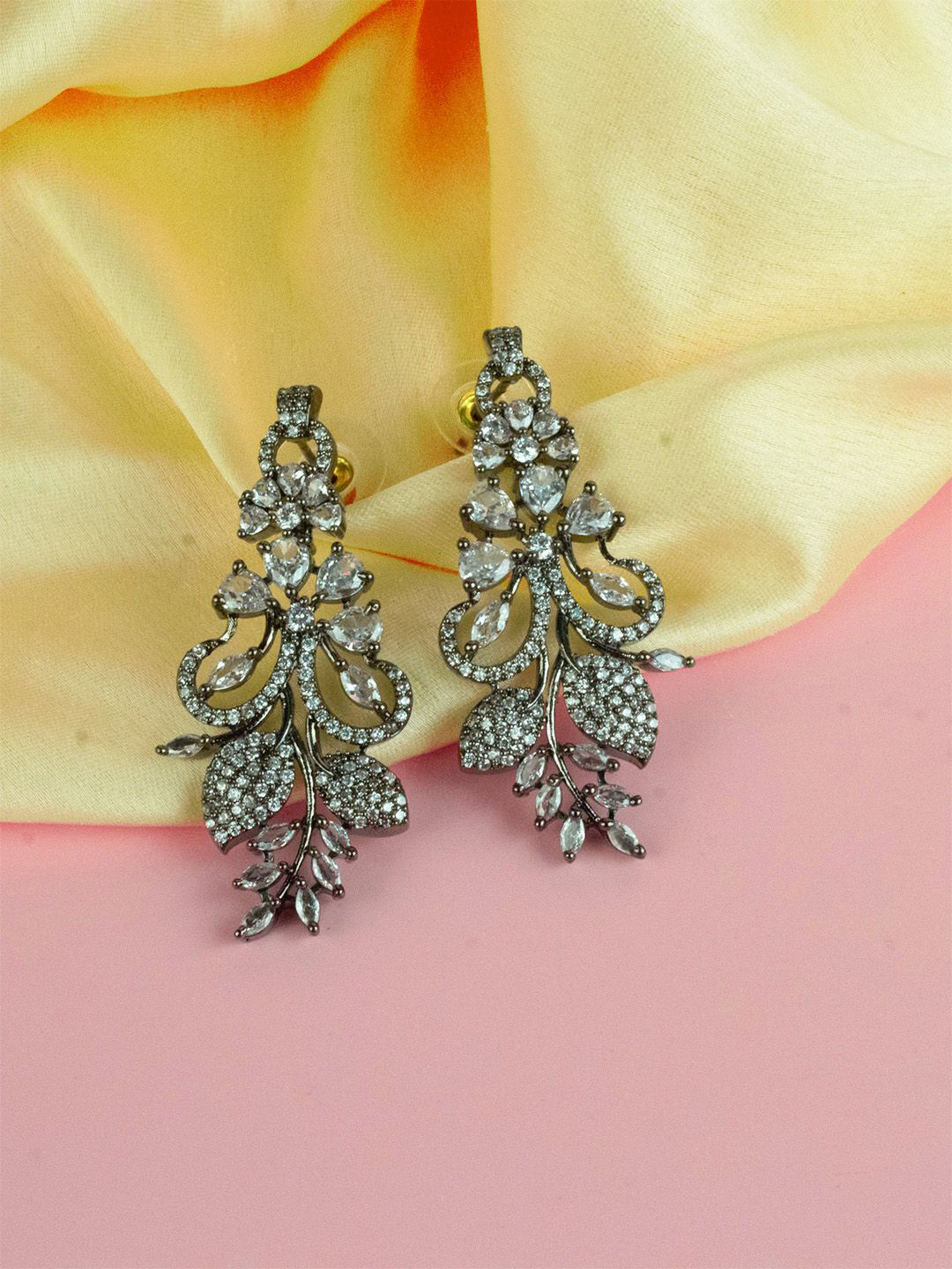 

SHARLEEZ Rhodium-Plated American Diamond Classic Drop Earrings, Black