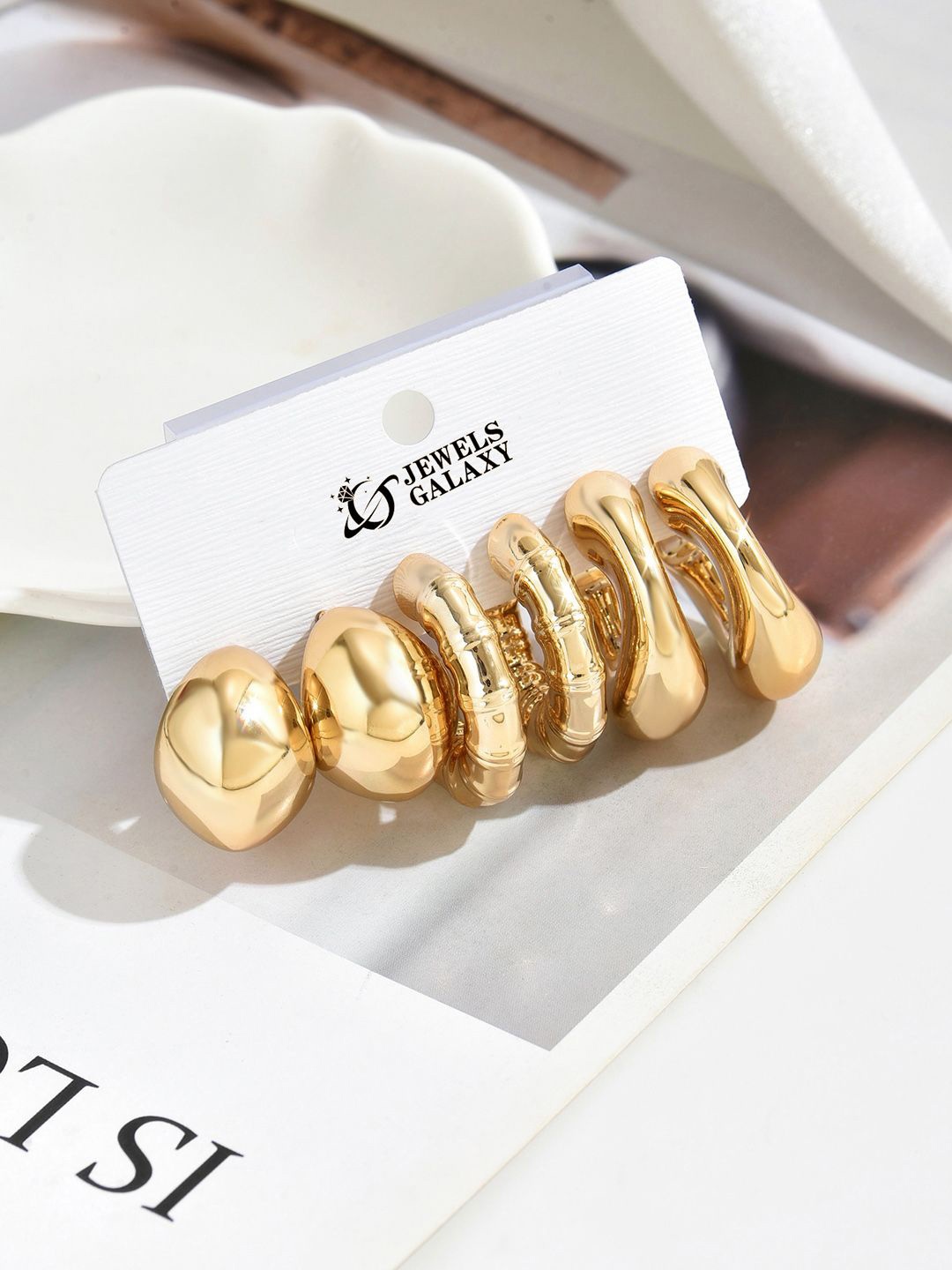 

Jewels Galaxy Set Of 3 Gold Plated Contemporary Half Hoop Earrings