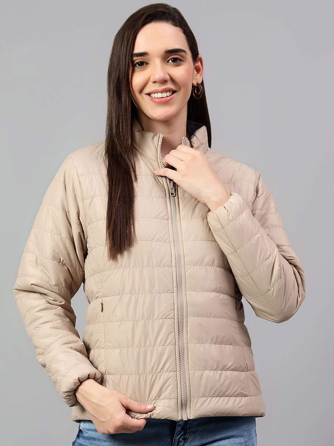 

Cantabil Women Reversible Puffer Jacket, Beige