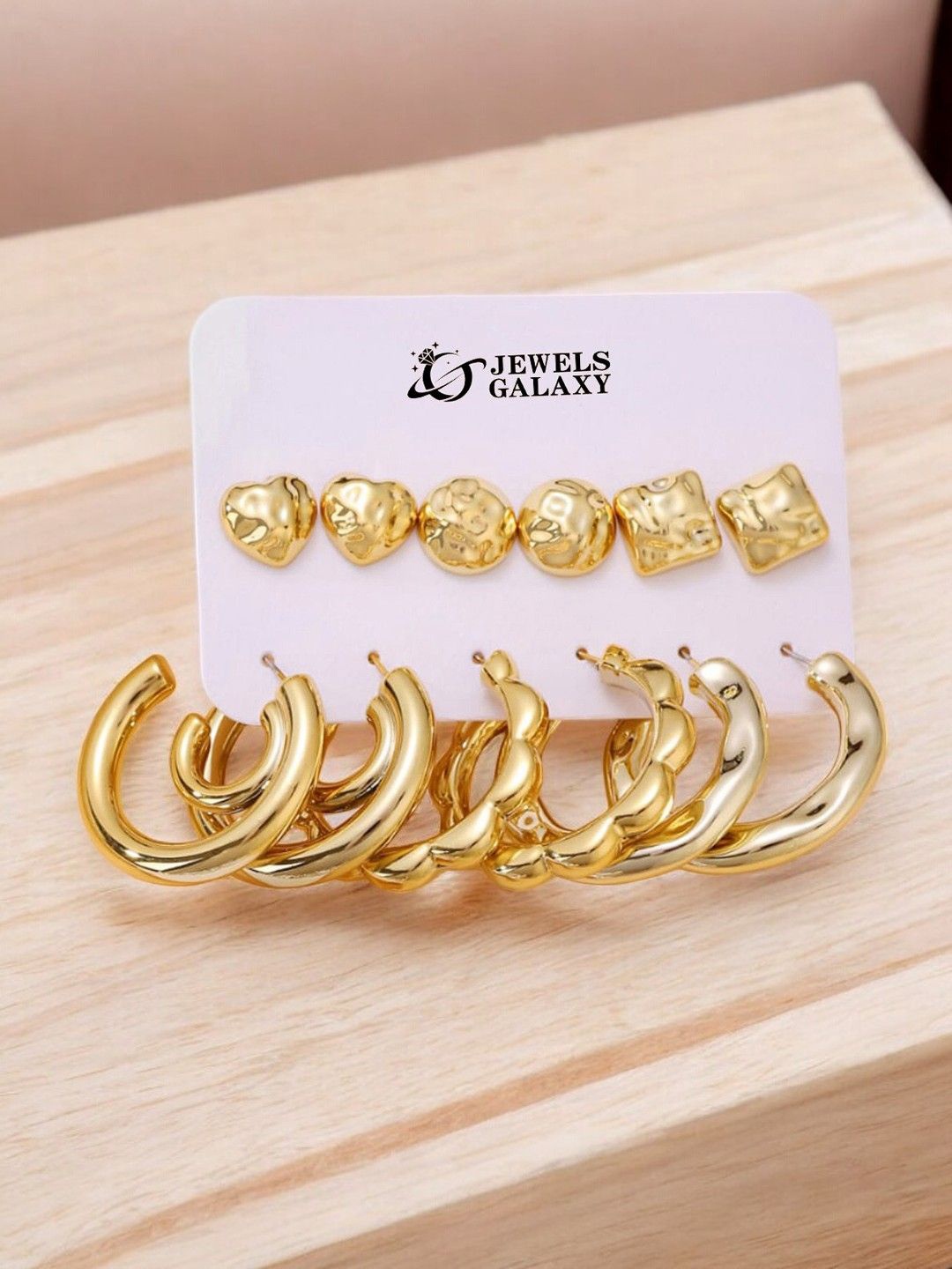 

Jewels Galaxy Set Of 6 Gold Plated Contemporary Studs & Hoop Earrings