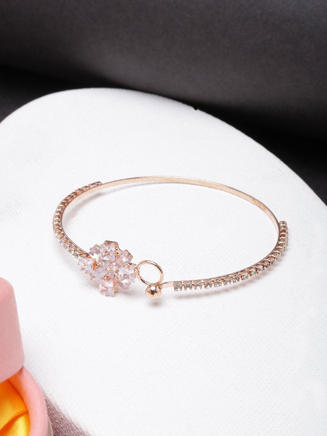 

KPOP Rose Gold-Plated Cubic Zirconia Studded Bangle-Style Bracelet