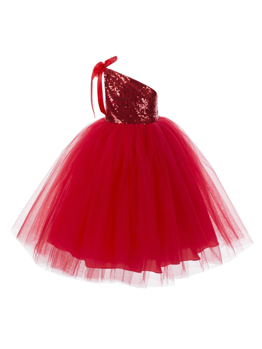 

Wish little Girls One Shoulder Balloon Maxi Dress, Red