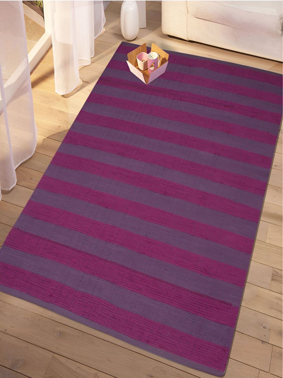 

Saral Home Purple AntiSkid Striped Dhurries