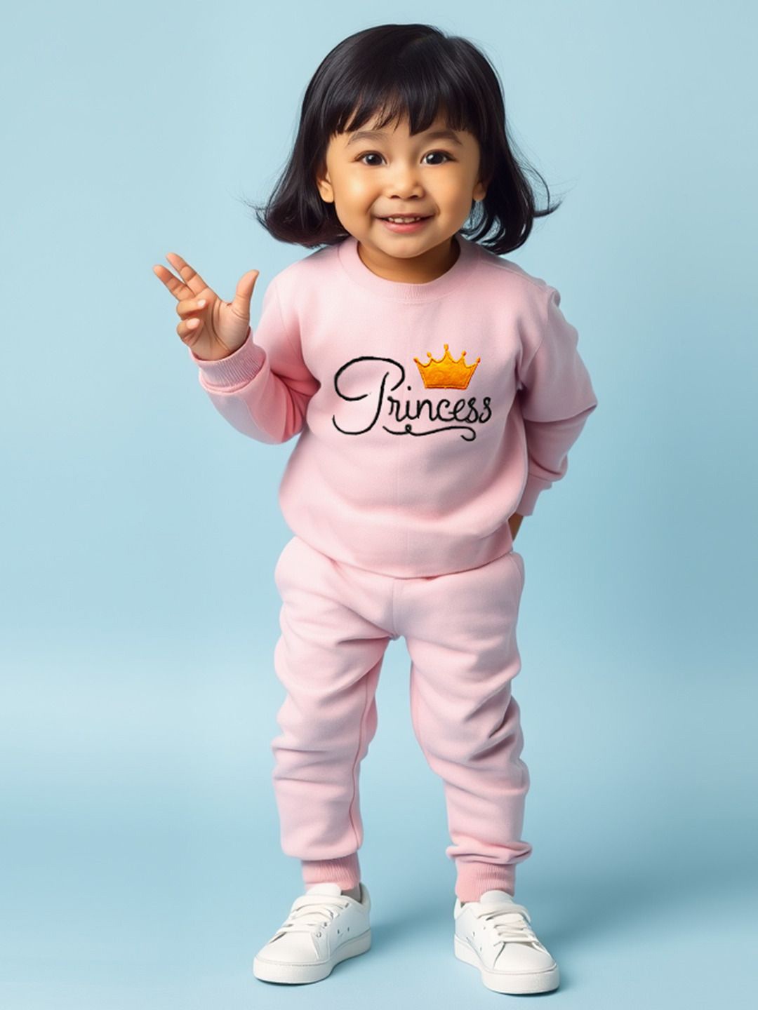 

YK X Trampoline Girls Princess Embroidered Sweatshirt With Joggers, Pink