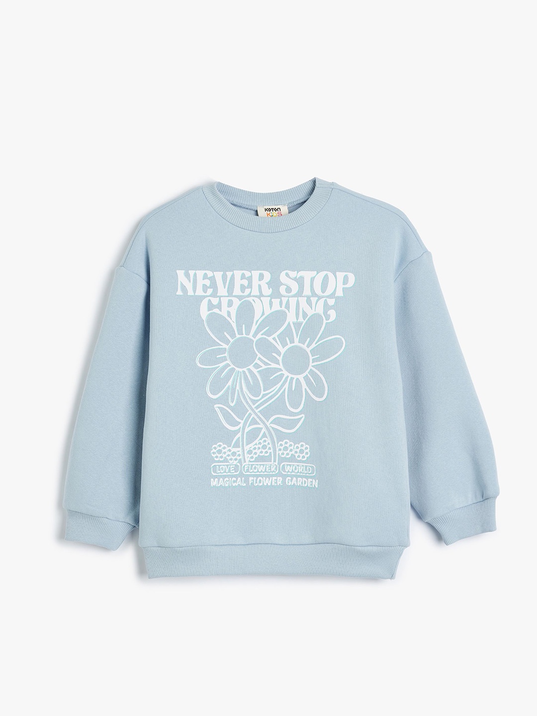 

Koton Girls Typography Printed Round Neck Cotton Pullover Sweatshirt, Blue