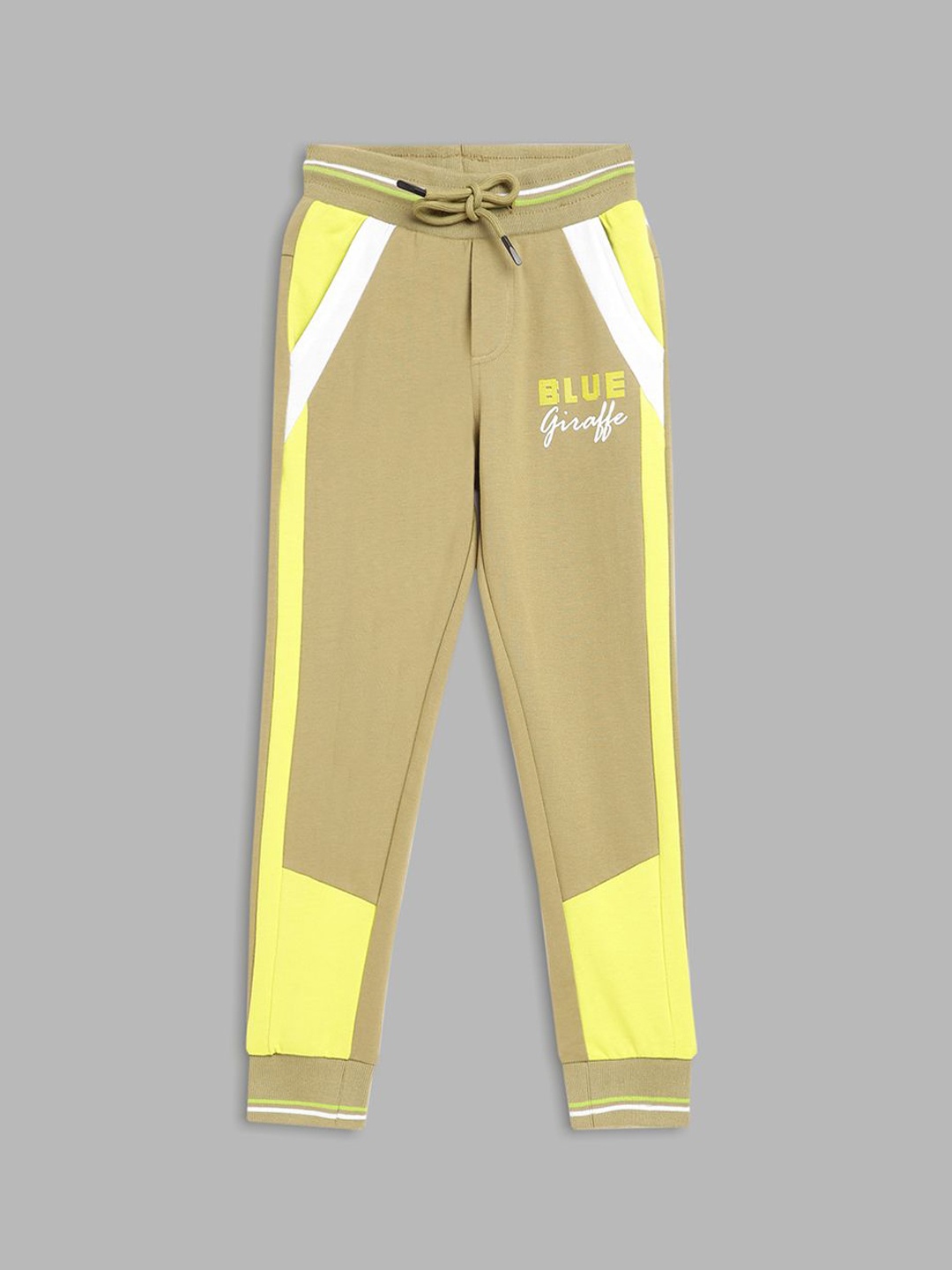 

Blue Giraffe Boys Colourblocked Mid-Rise Cotton Joggers, Olive