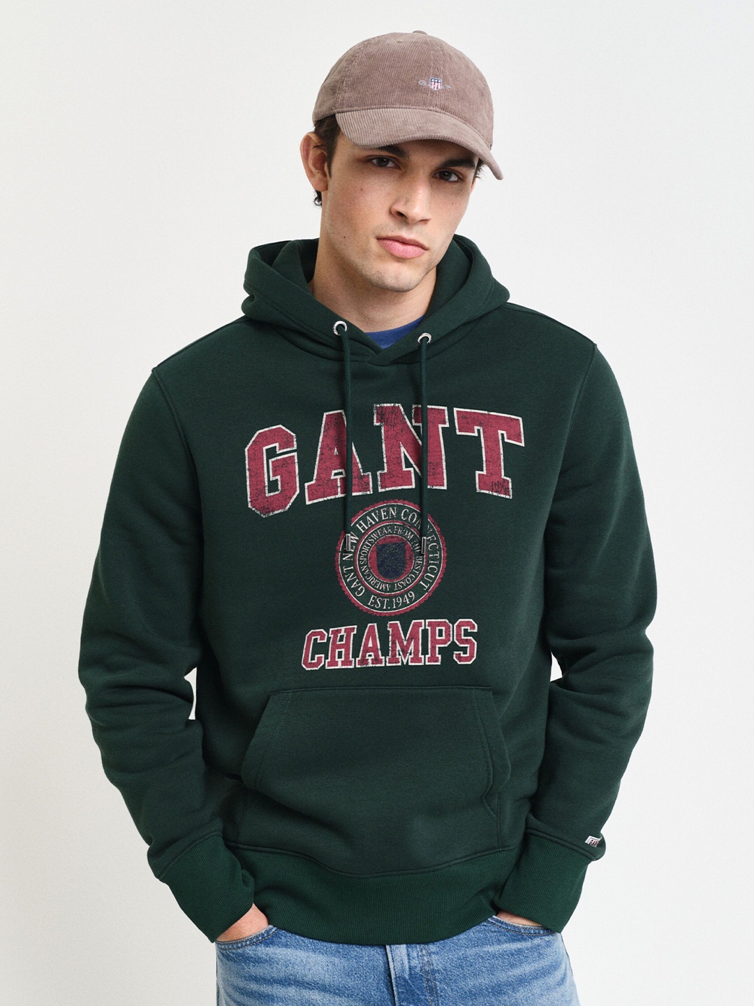 

GANT Men Typography Printed Hood Cotton Pullover Ribbed Sweatshirt, Green