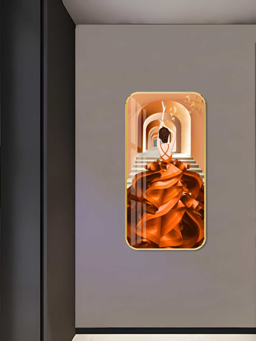 

WALLMAX Gold-Toned & Orange Glossy Wooden Painting Wall Art