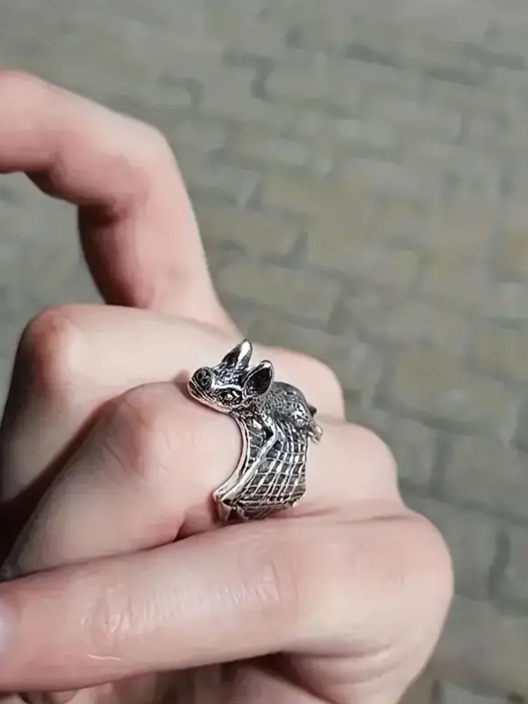 

SALTY Spooky Bat Adjustable Finger Ring, Silver