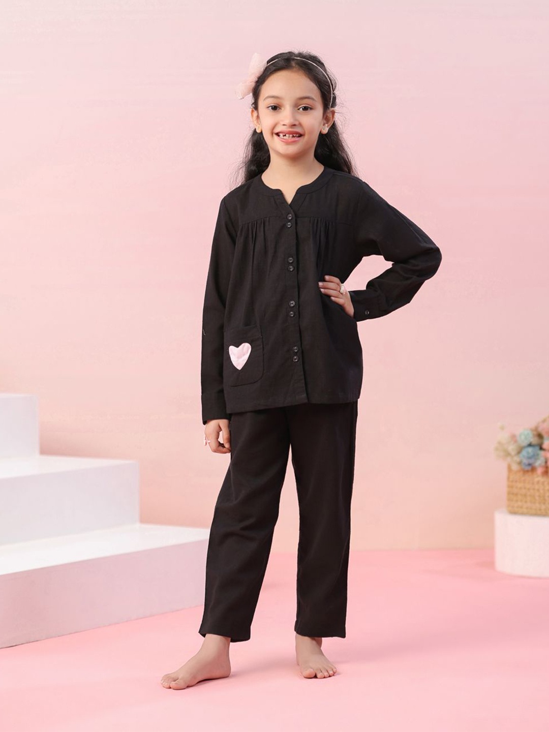 

SANSKRUTIHOMES Girls Printed Night suit, Black