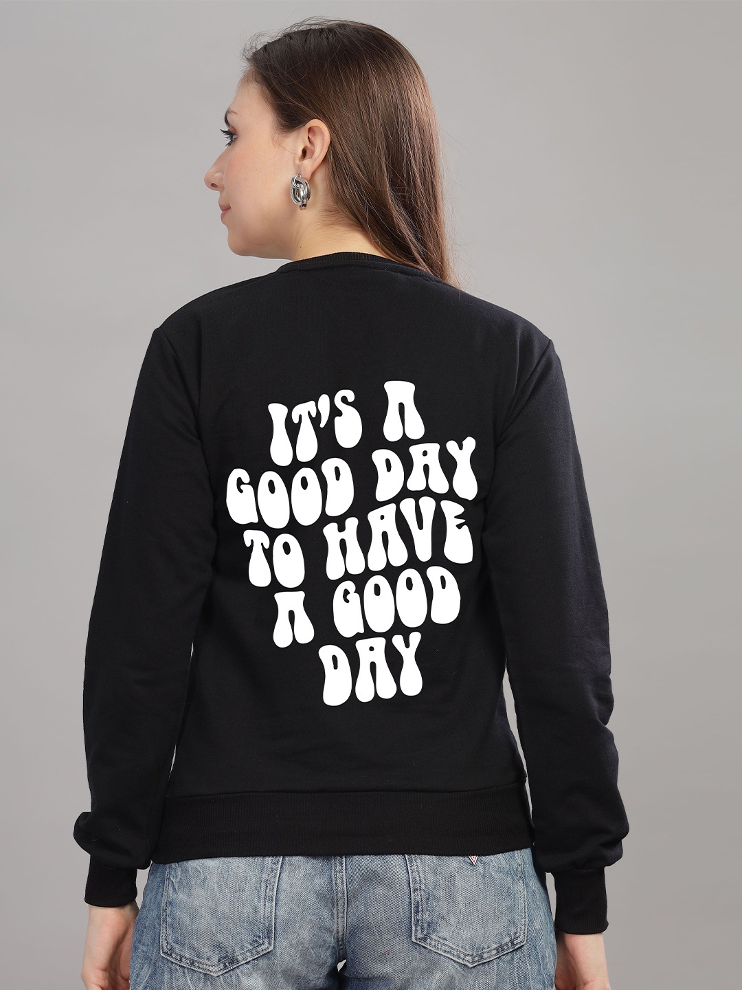 

FALTU.CO Women Typography Printed Round Neck Cotton Pullover Sweatshirt, Black