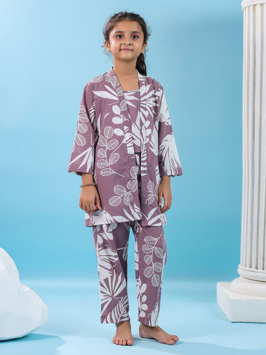 

SANSKRUTIHOMES Girls Printed Pure Cotton Night suit, Purple