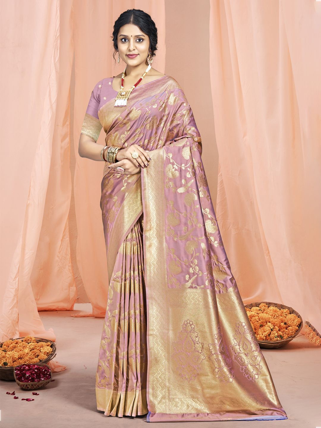 

SANGAM PRINTS Woven Design Tussar Saree, Purple