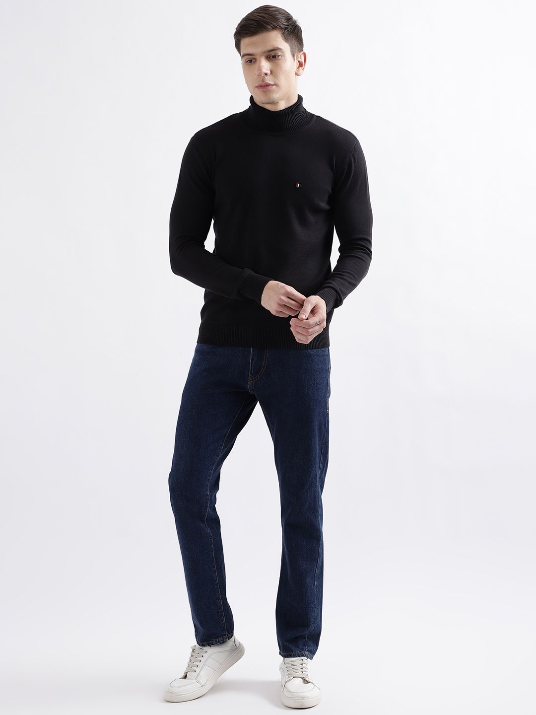 

Iconic Men Cotton Turtle Neck Pullover Sweaters, Black