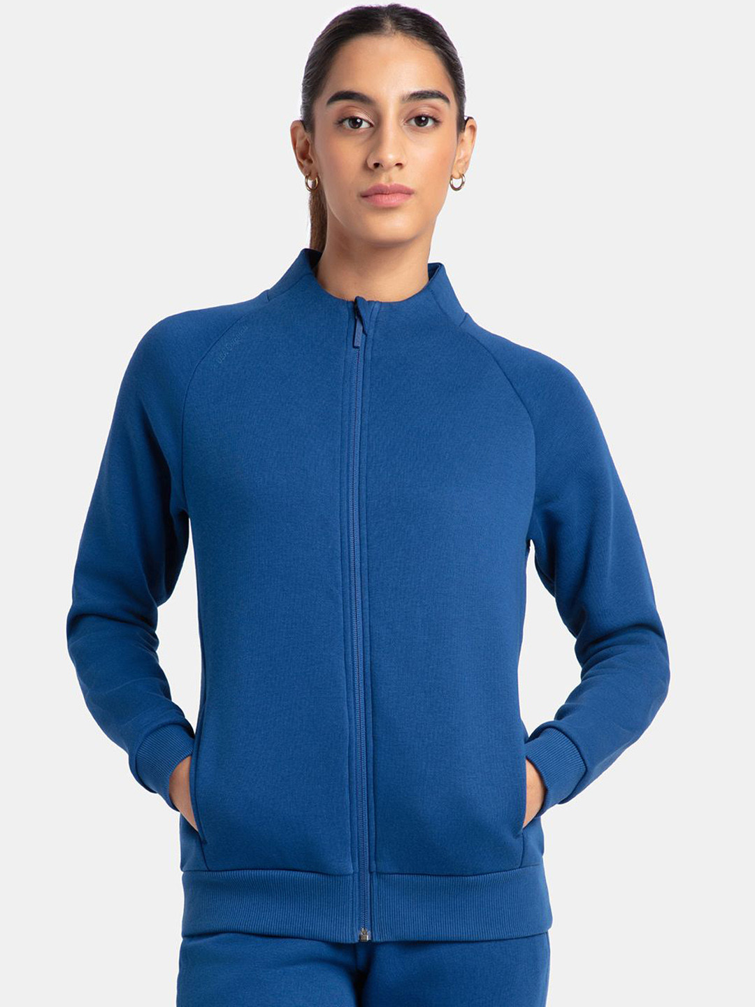 

Jockey Super Combed Cotton Relaxed Fit Full Zip High Neck Jacket with Front Pockets -U108, Navy blue