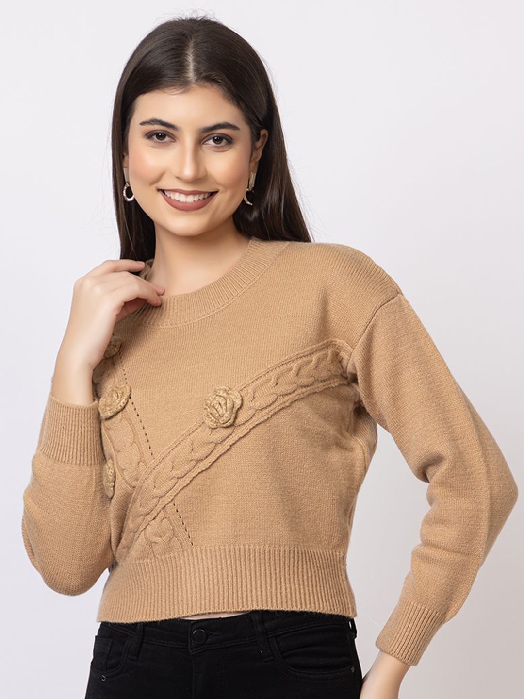 

GFO Women Solid Woollen Sweaters, Brown