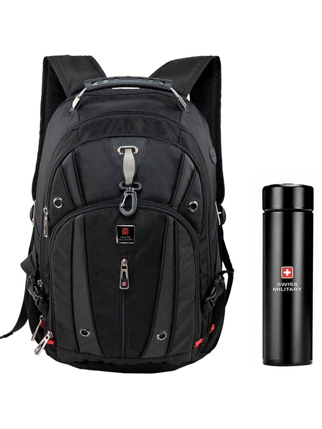 

SWISS MILITARY Unisex Backpack With Digital Vacuum Flask, Black