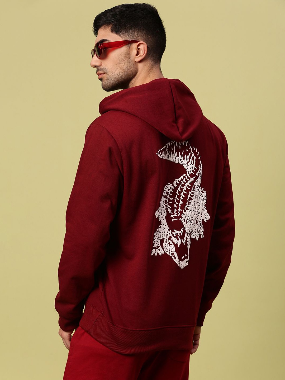 

Urban Dog Men Graphic Printed Hood Fleece Pullover Ribbed Sweatshirt, Maroon